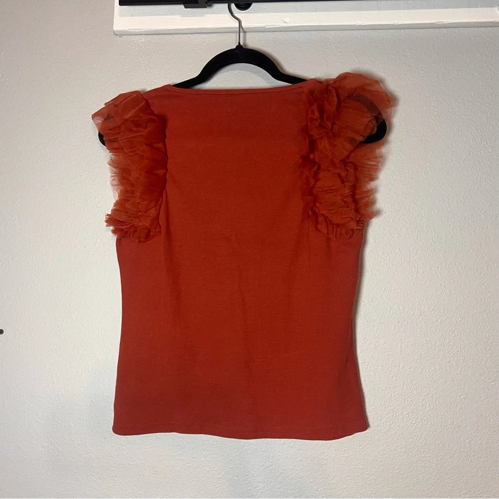 Anthropologie Dolan Tulle Sleeve Tank Top Size Medium Burnt Orange Rust NWT - Picture 4 of 11